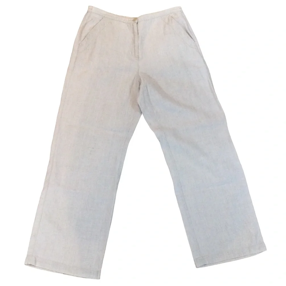 L.L.Bean Beige Wide Legged Linen Pants Size 12 - Picture 1 of 11
